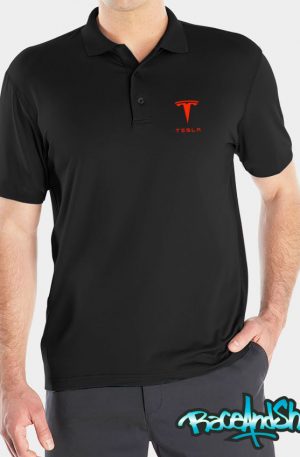 Playera tipo polo negra Tesla