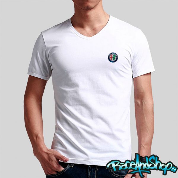 Playera cuello v blanca Alfa Romeo