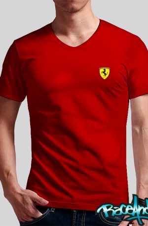 Playera cuello v roja Ferrari Logo