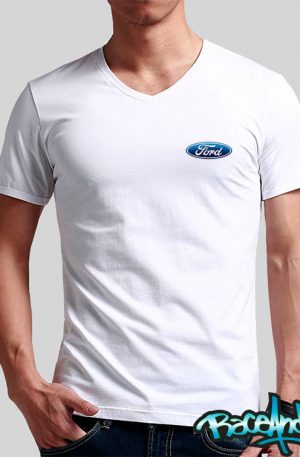 Playera cuello v blanca Ford Logo