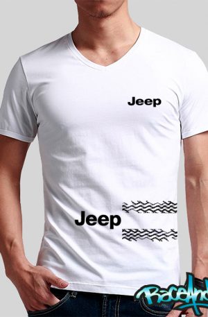 Playera cuello v blanca Jeep Wheels