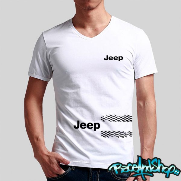 Playera cuello v blanca Jeep Wheels