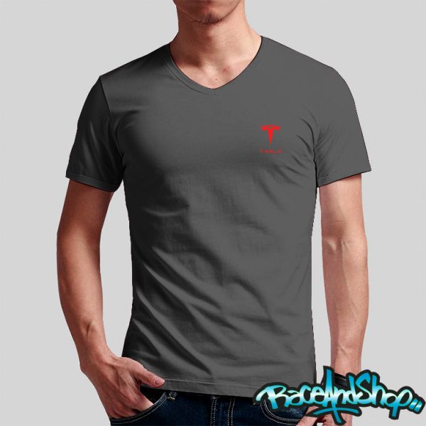 Playera cuello v gris Tesla