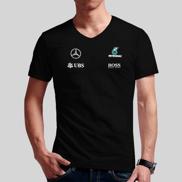 Playera cuello v negra Mercedes Benz Escuderia