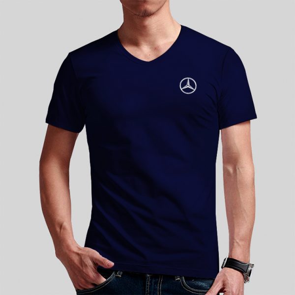 Playera cuello v azul marino Mercedes Benz Logo