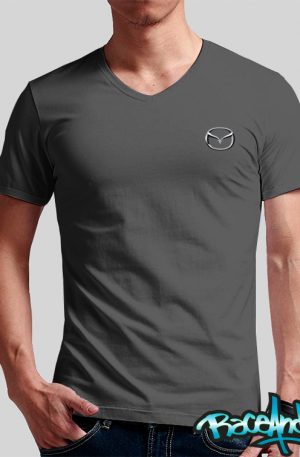 Playera cuello v gris Mazda Logo